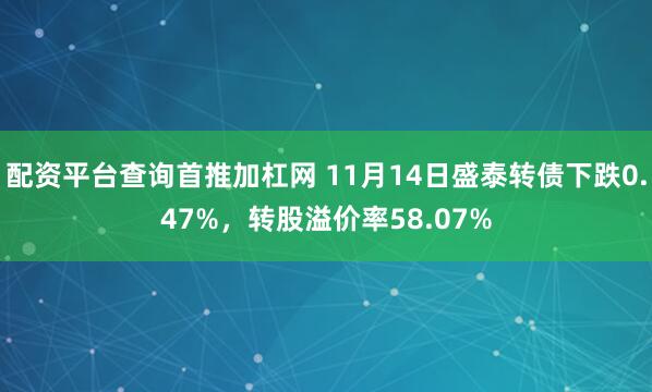 配资平台查询首推加杠网 11月14日盛泰转债下跌0.47%，转股溢价率58.07%